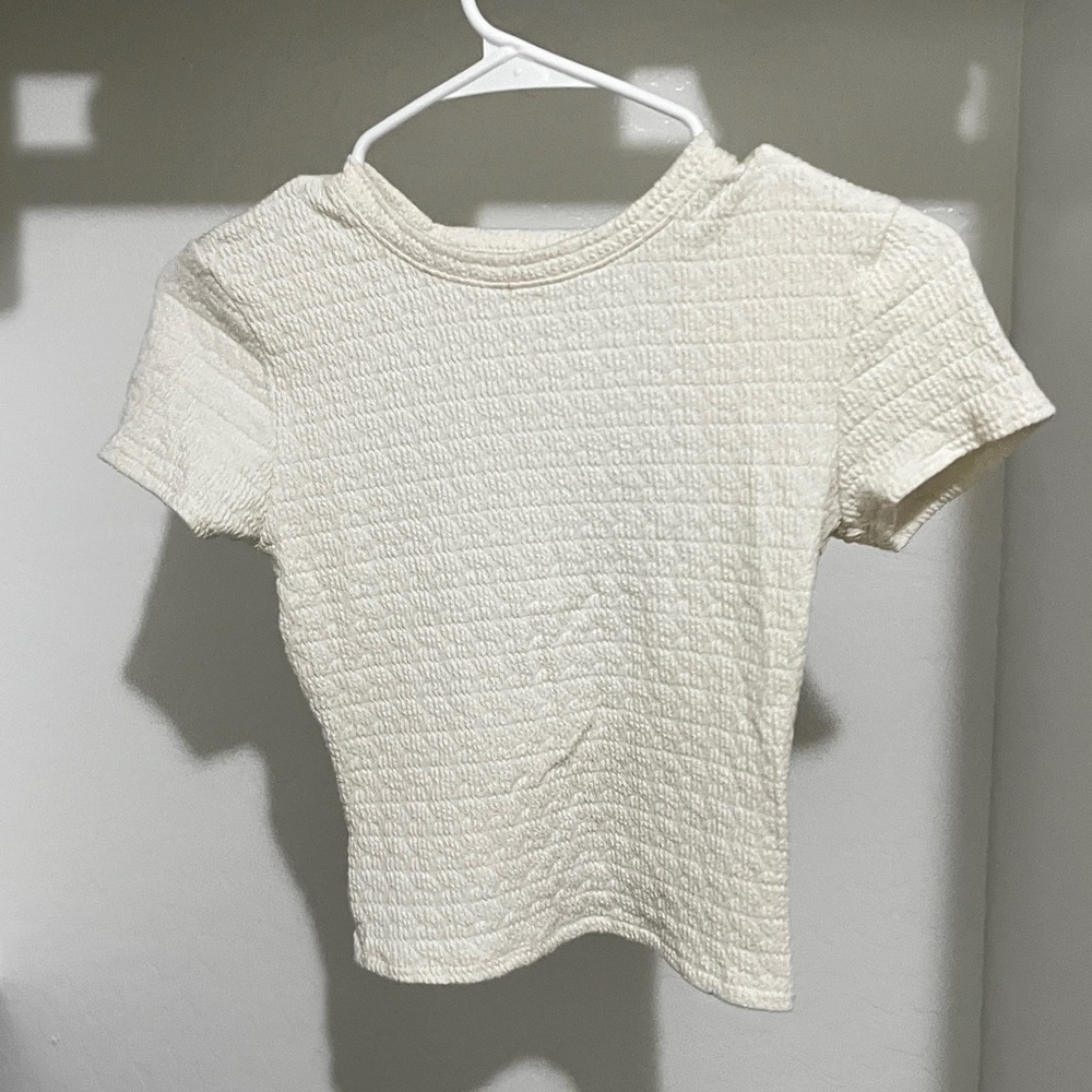 Source Unknown Cream Textured Crop Top